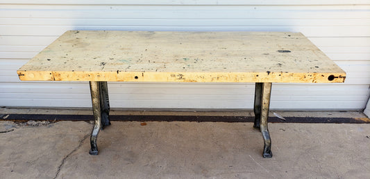 Bleached Wood Top Table with Iron Legs