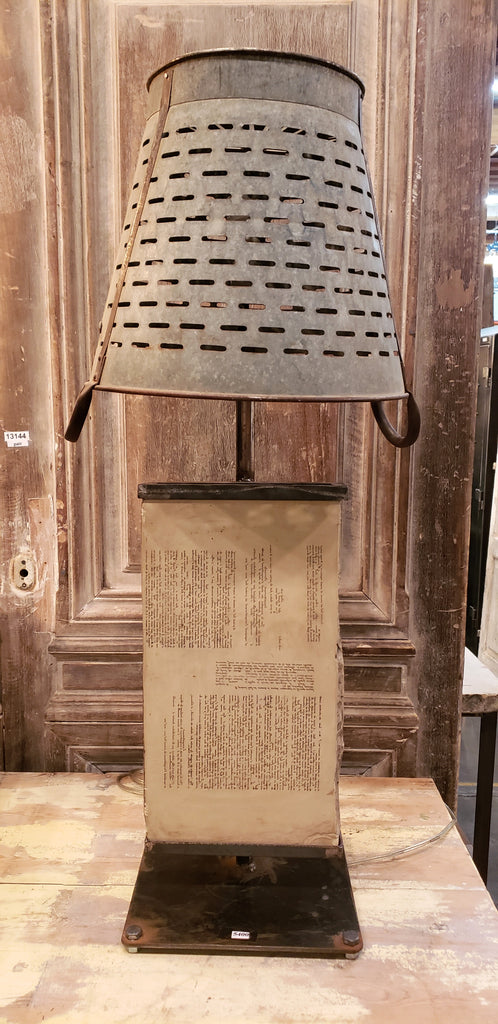 Repurposed Litho Tone Lamp / Light with Olive Bucket Shade