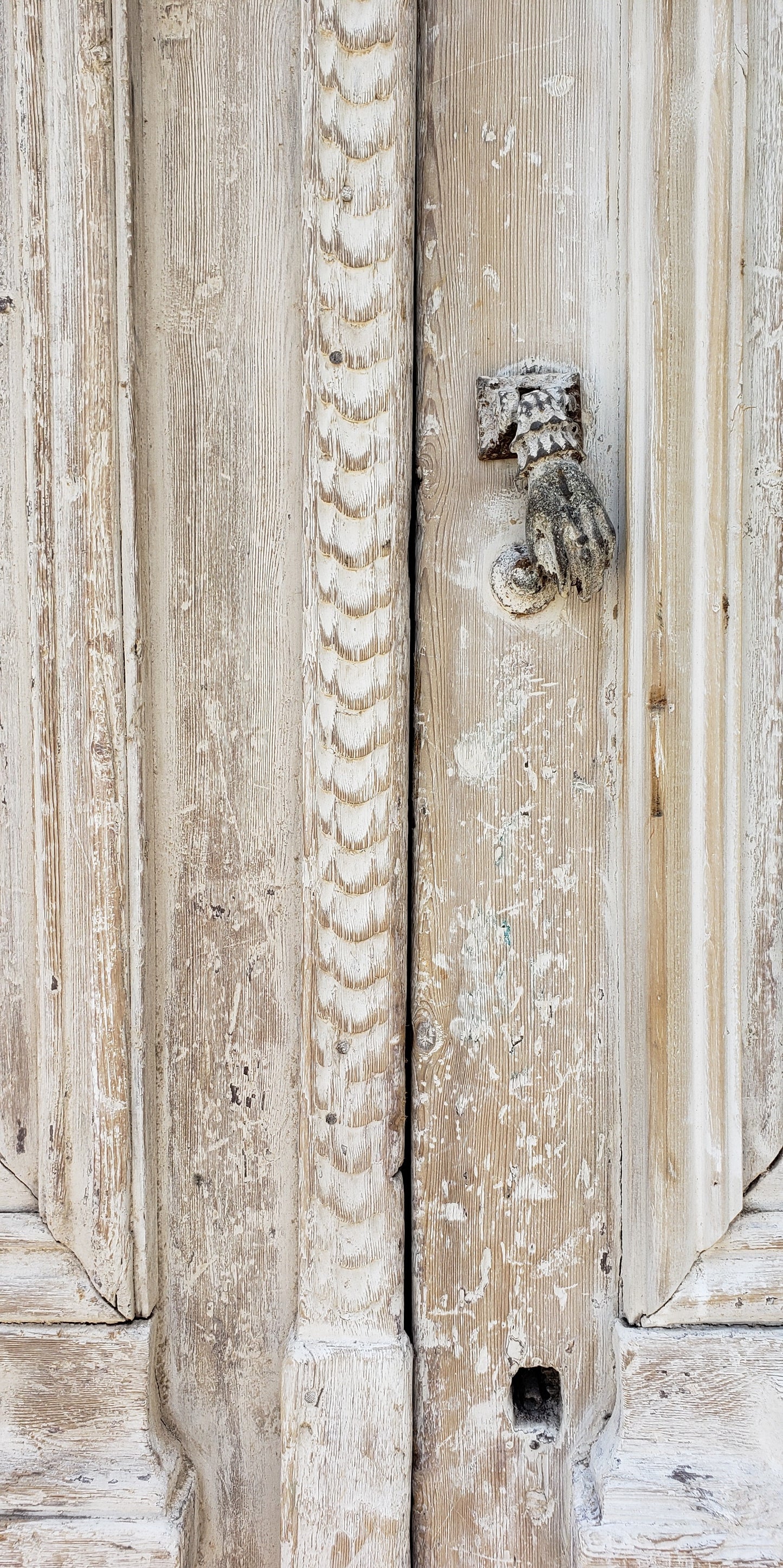Pair of Single Lite Washed Antique Carved Doors