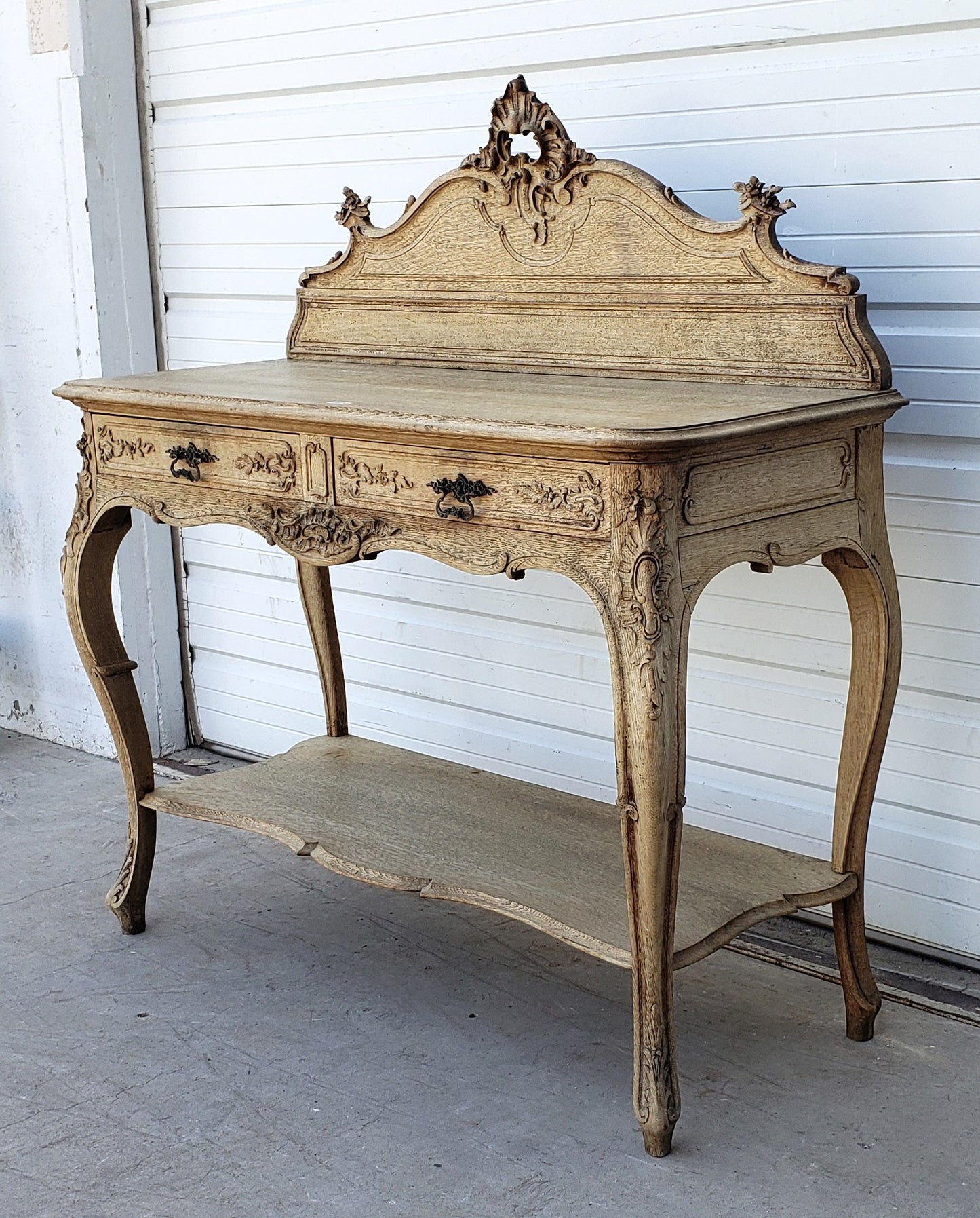 Carved Bleached Console Table