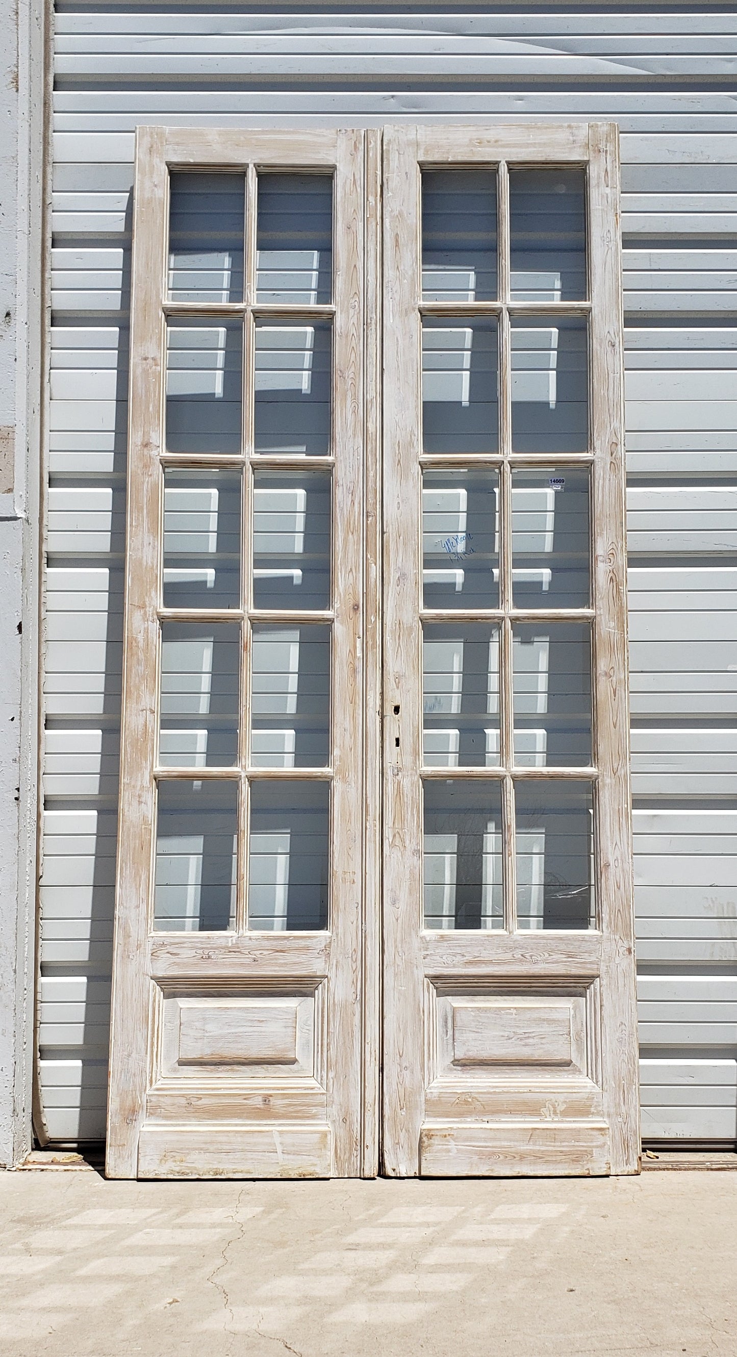 Pair of Washed Antique Wood Doors w/24 Lites
