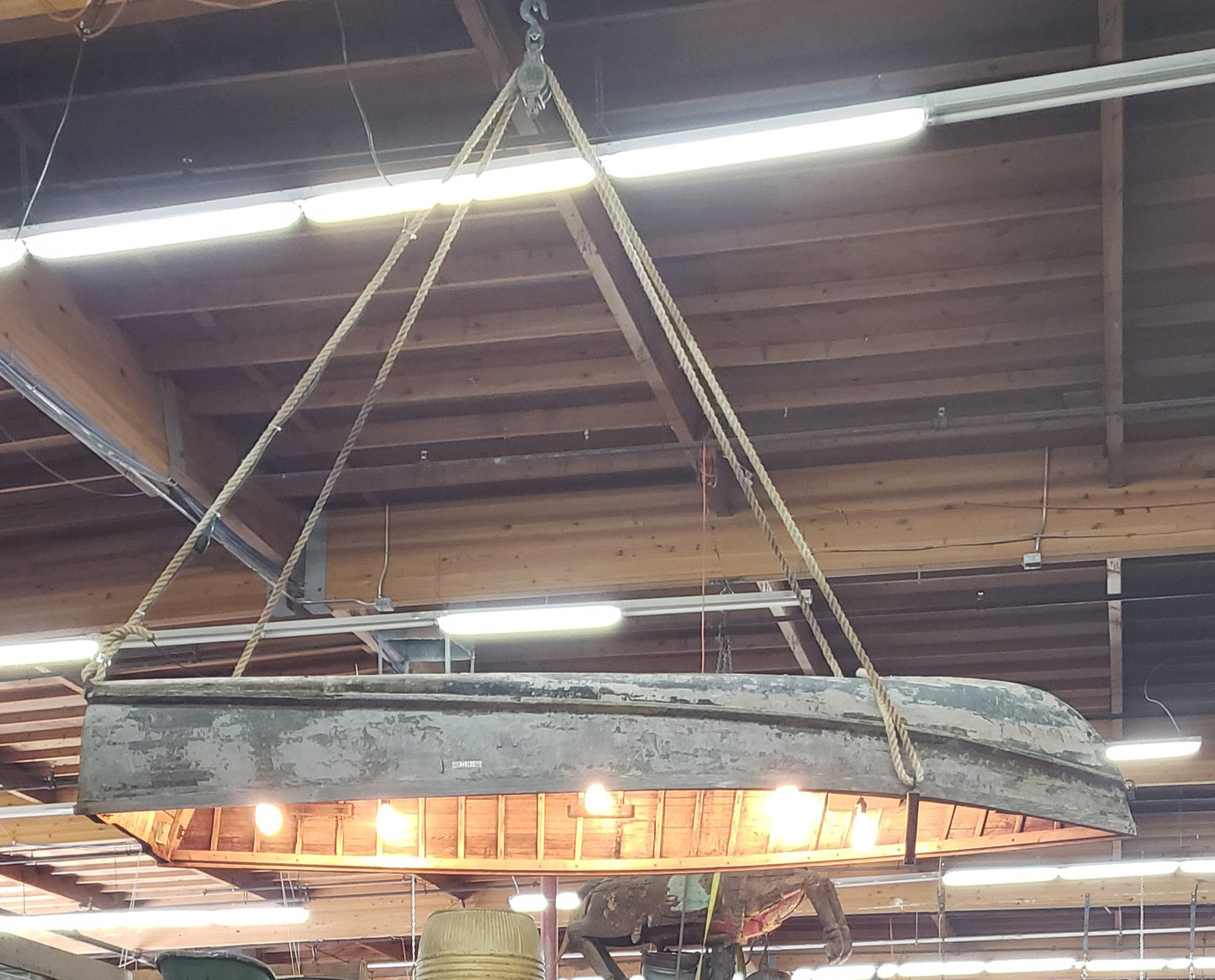 Repurposed Wood Boat Pendant Light