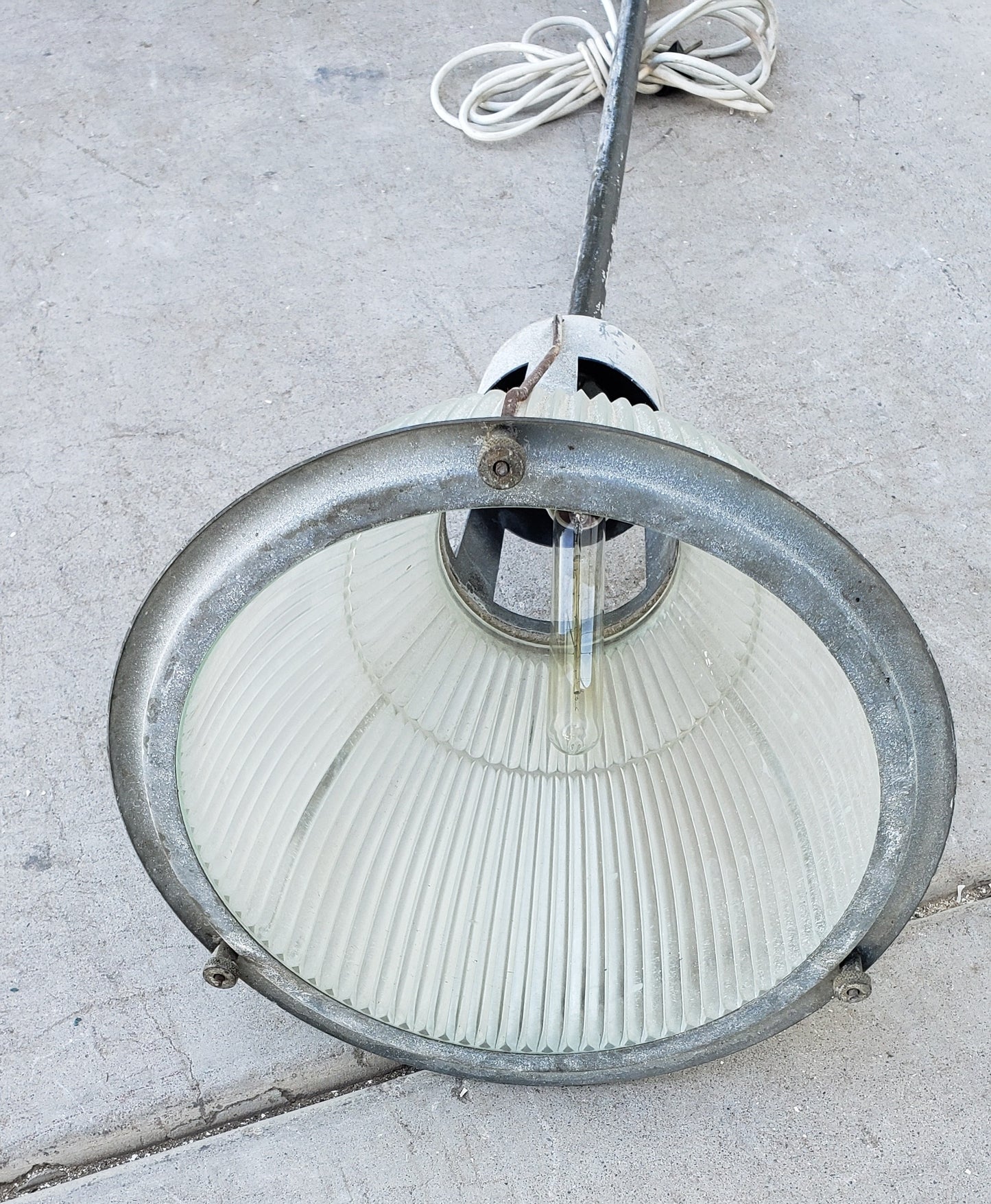 Industrial Ribbed Glass Pendant Factory Light