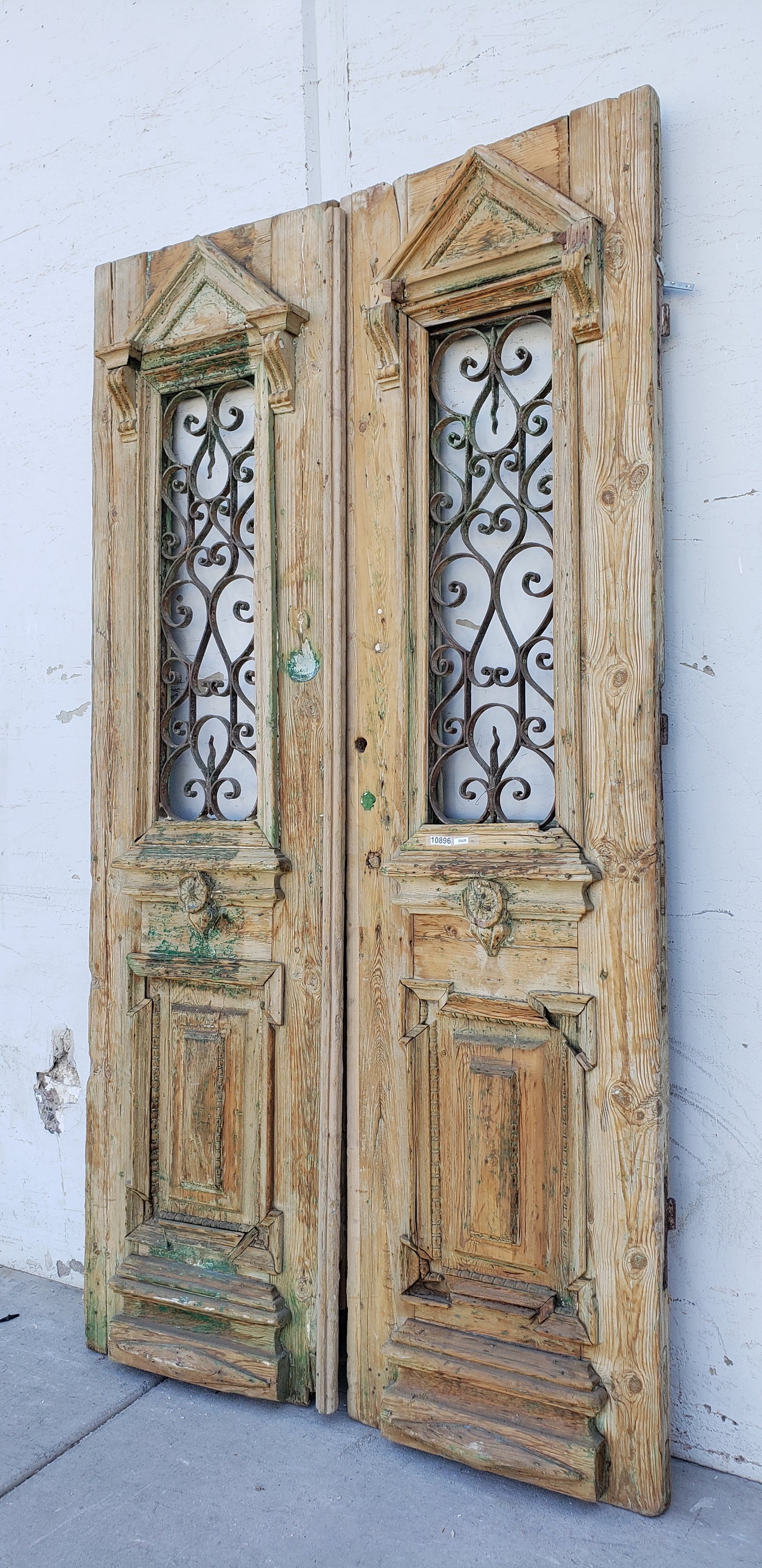Pair of Ornate Wood Antique Carved Doors with Iron Inserts, c.1880 France (no glass)