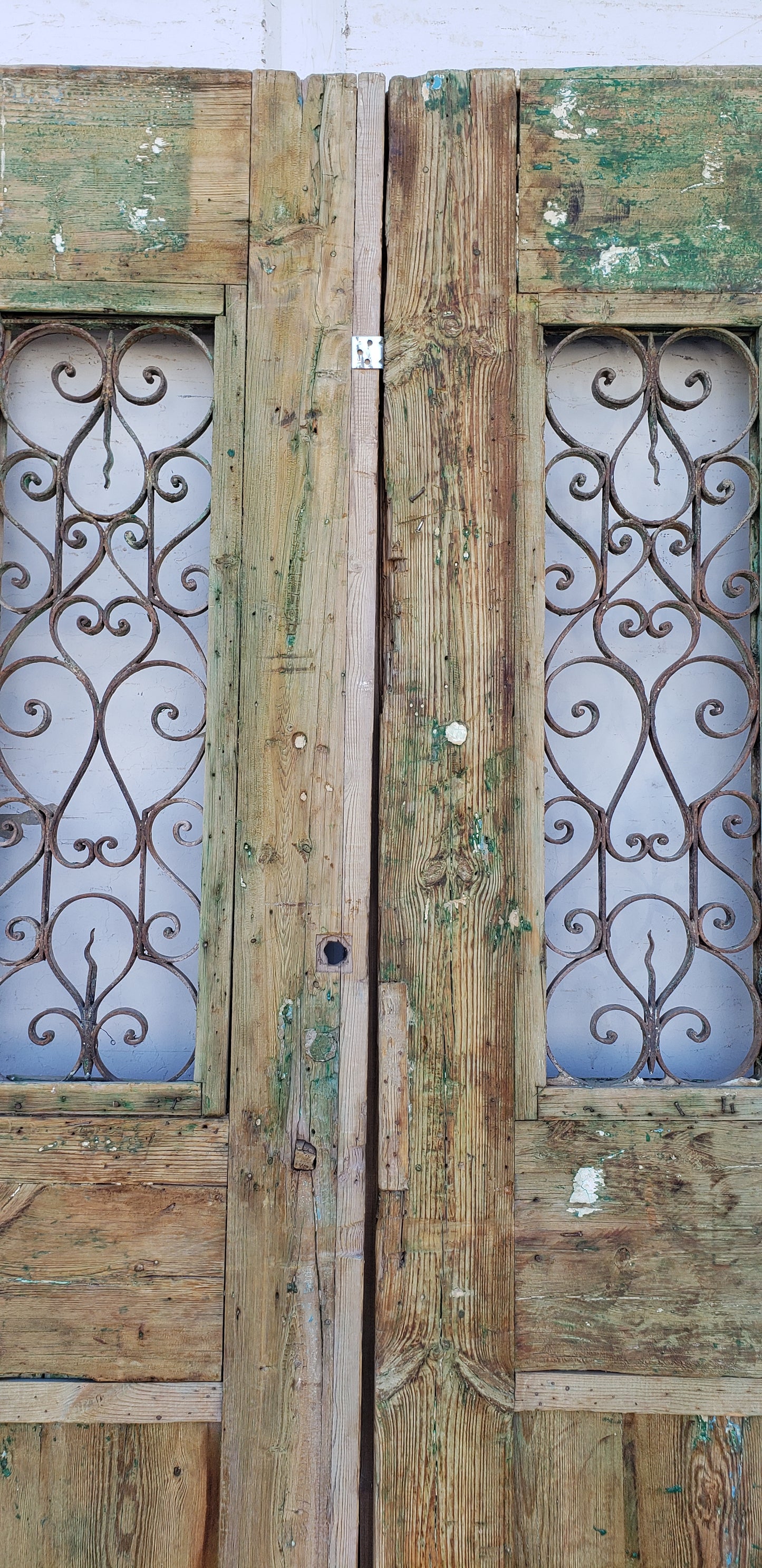 Pair of Ornate Wood Antique Carved Doors with Iron Inserts, c.1880 France (no glass)