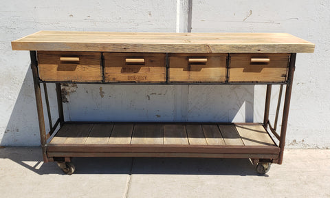Repurposed Trolley Console Table with Drawers