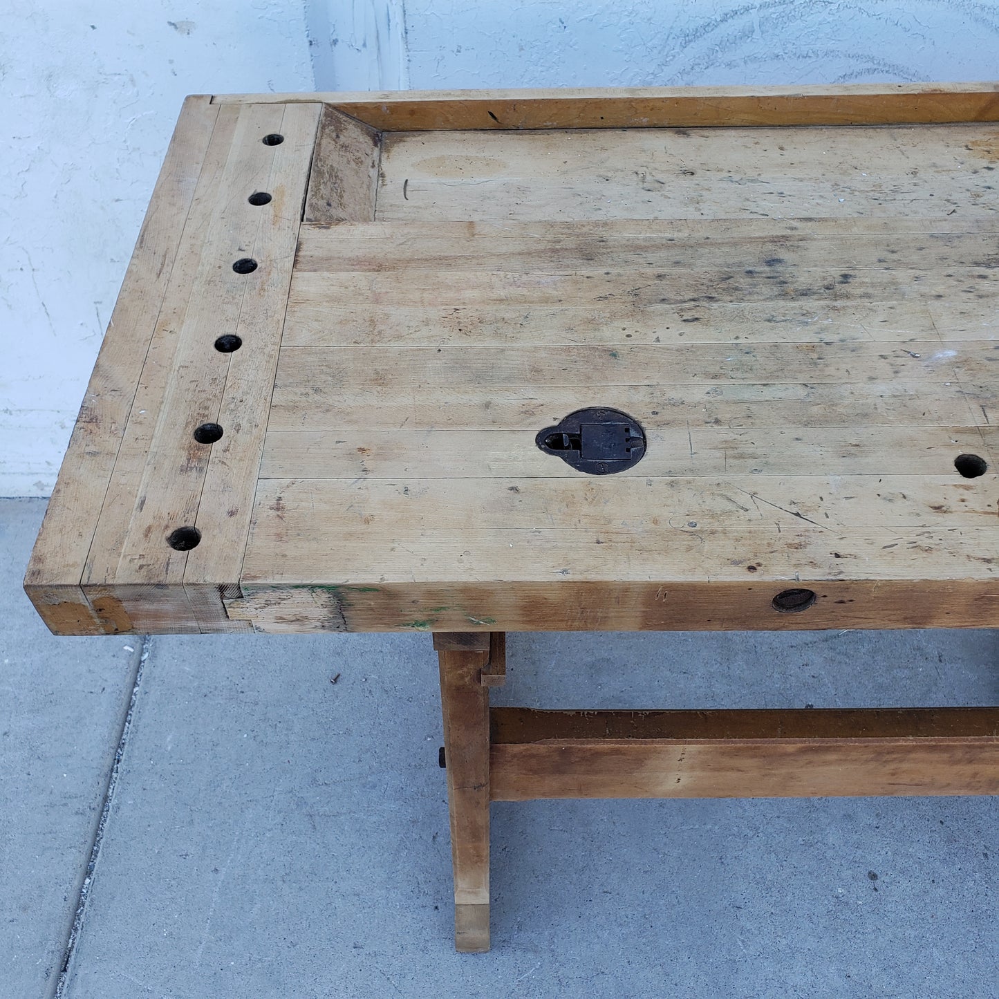 Small Wooden Work Table with Vice