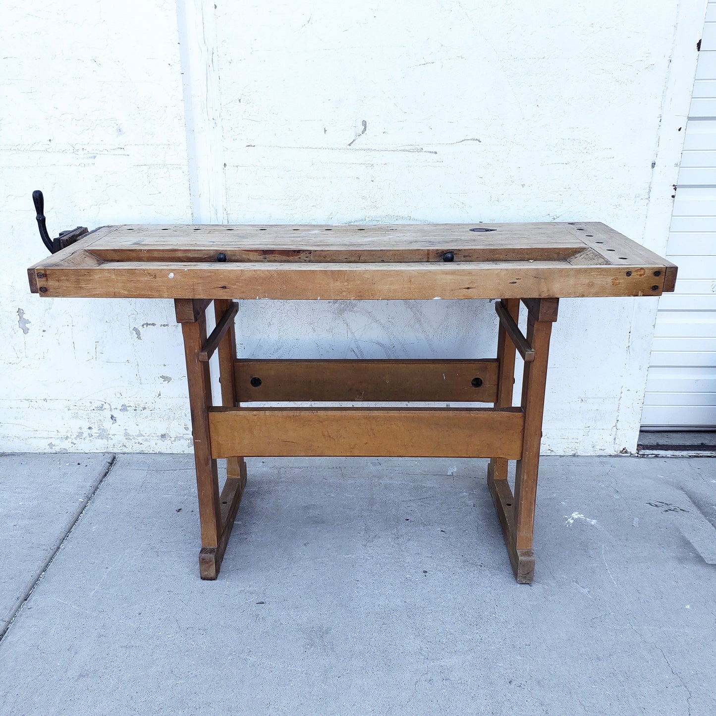 Small Wooden Work Table with Vice