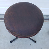 Fixed Height Antique Leather Top Swivel Stool with Cast Iron Base