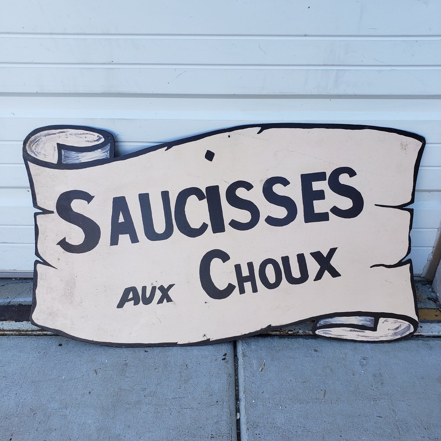 Double Sided Wooded Poulet Roti a la Broche / Saucisses Aux Choux Restaurant Sign