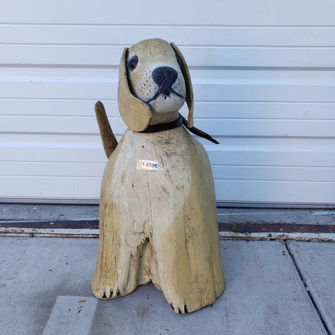 Wooden Folk Art Dog / Yellow Labrador Statue