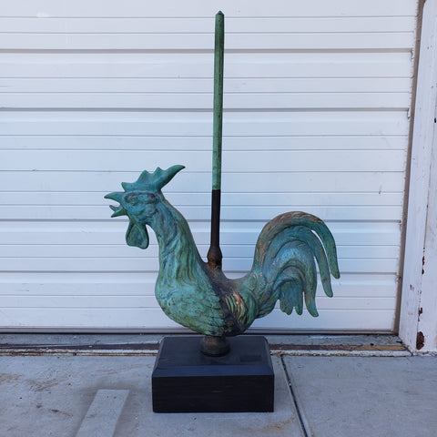 Decorative Garden Copper Rooster Statue / Lightning Rod with Patina