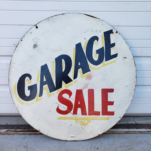 Double Sided Round Wooden Garage Sale Sign