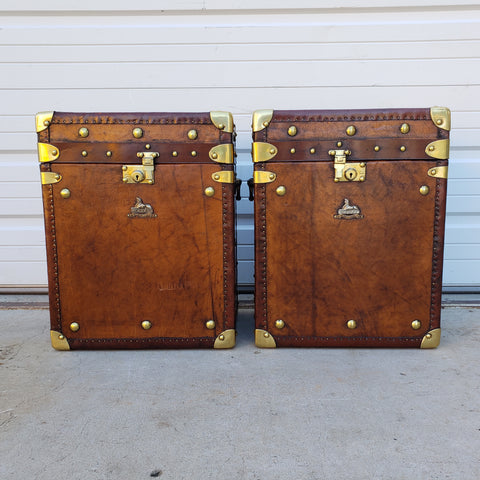 Pair of Restored English Leather Trunks / Side Tables – Antiquities  Warehouse