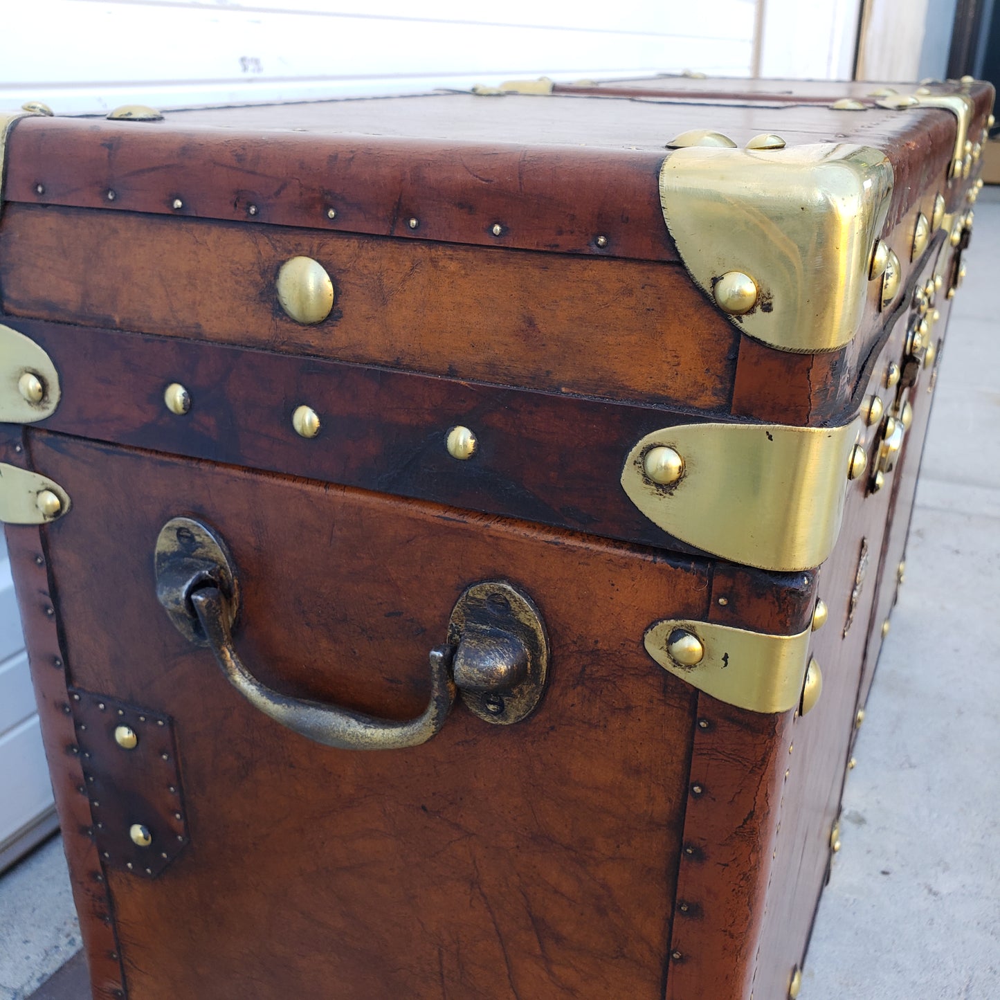 Pair of Restored English Leather Trunks / Side Tables