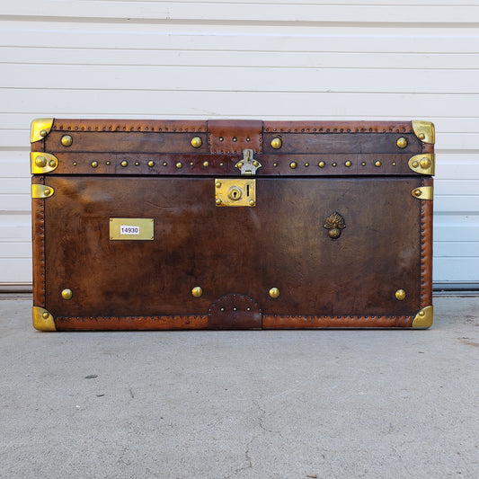 Restored English Leather Trunk / Coffee Table