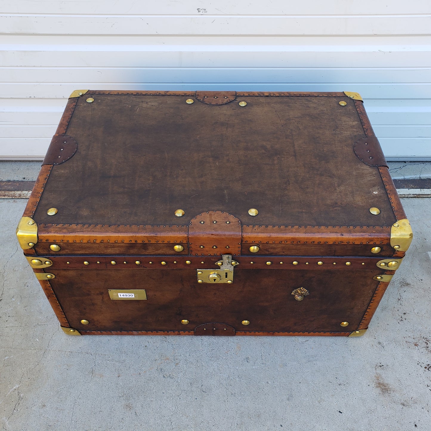 Restored English Leather Trunk / Coffee Table