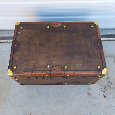 Leather Luggage Cast Steamer Trunk English Coffee Table