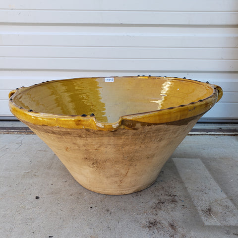French Large Yellow Glazed Provencal Tian / Terracotta Bowl