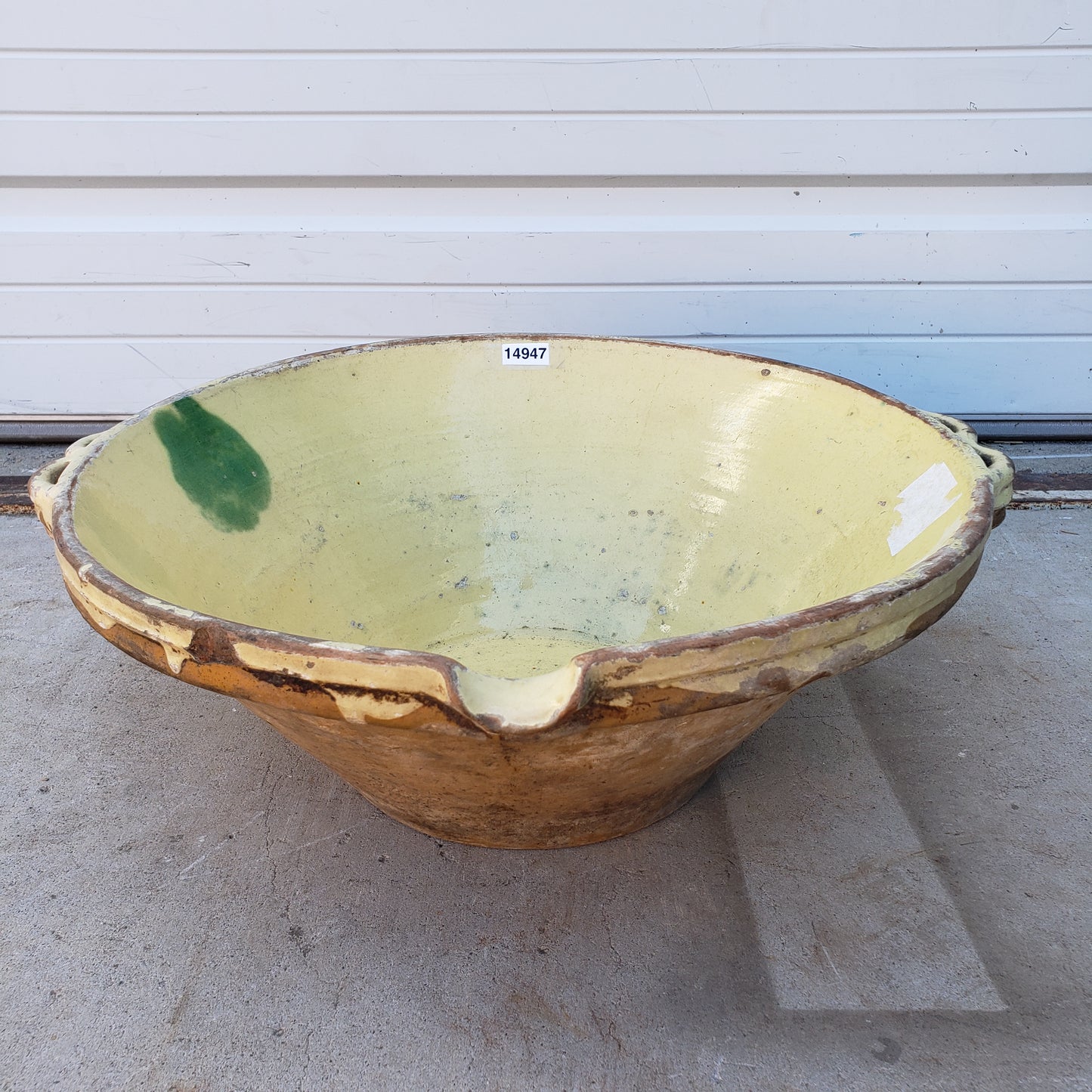 French Yellow Glazed Provencal Tian / Terracotta Bowl with Green Spot