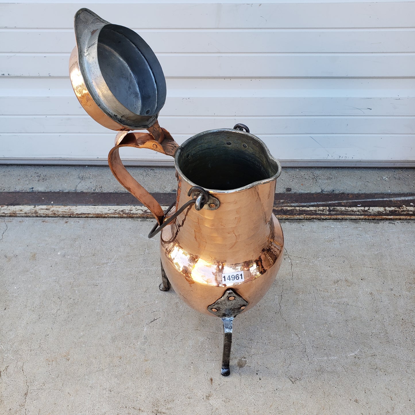 Large French Antique Copper Hot Chocolate Kettle