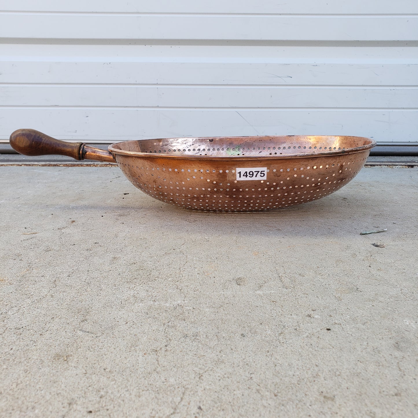 Antique French Shallow Copper Strainer with Handle