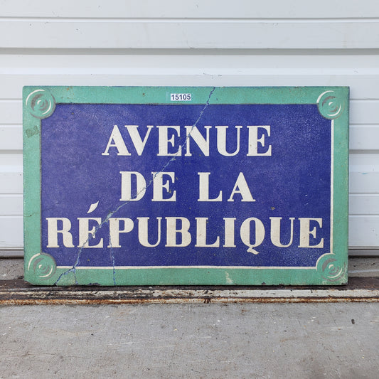 French Concrete Street Sign - “Avenue De La Republique”