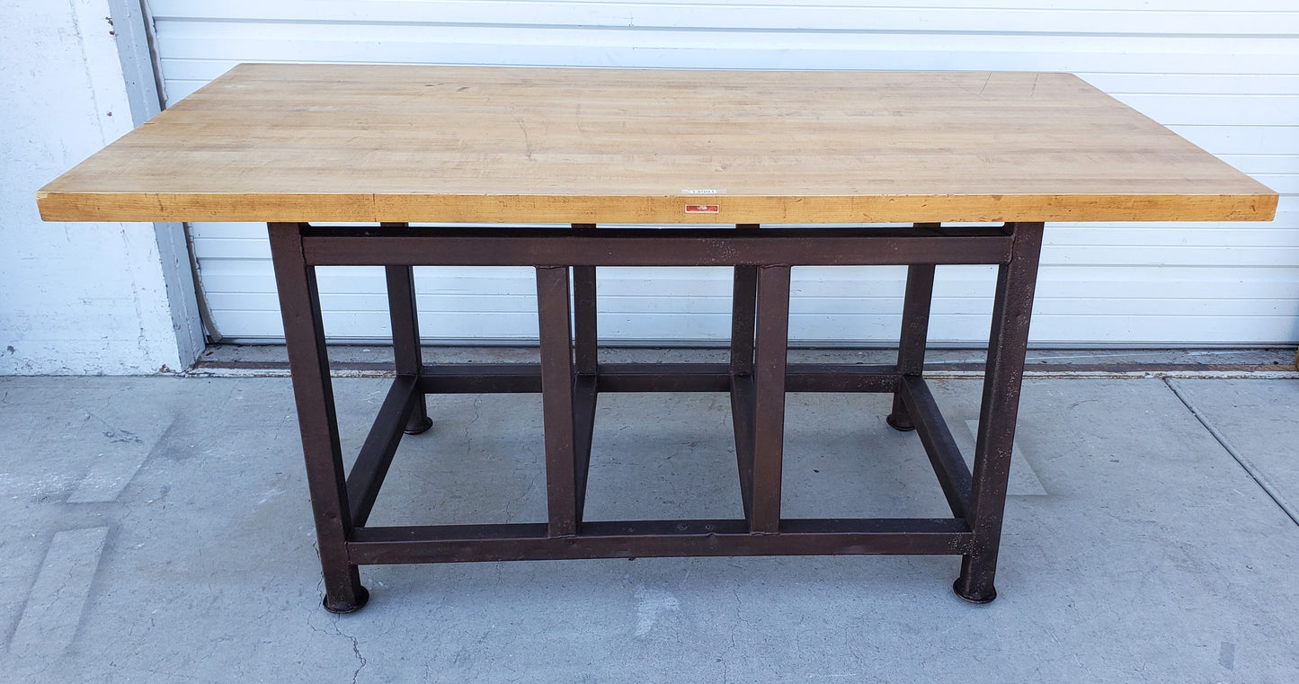 Wooden Work Table with Iron Base