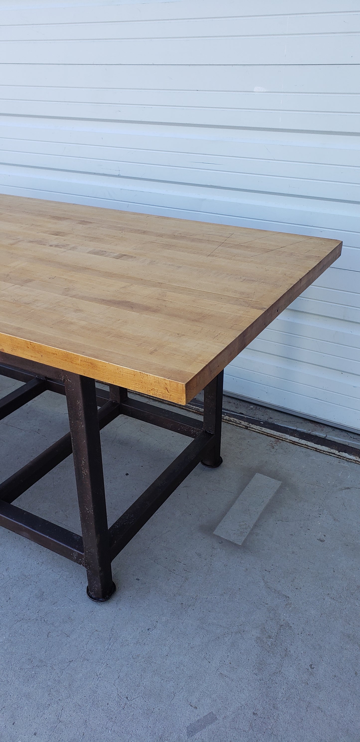 Wooden Work Table with Iron Base