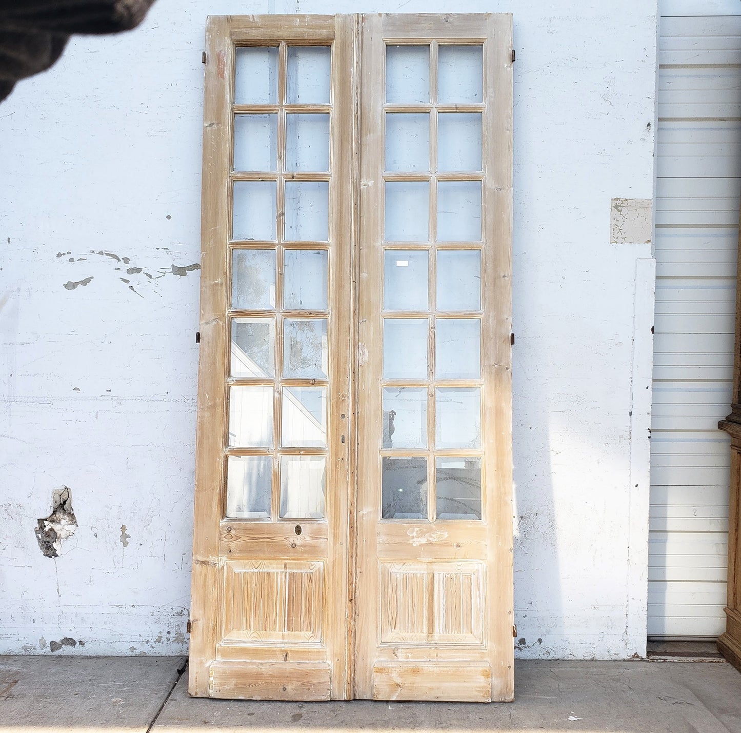 Pair of Washed Antique Wood Doors w/28 Glass Lites