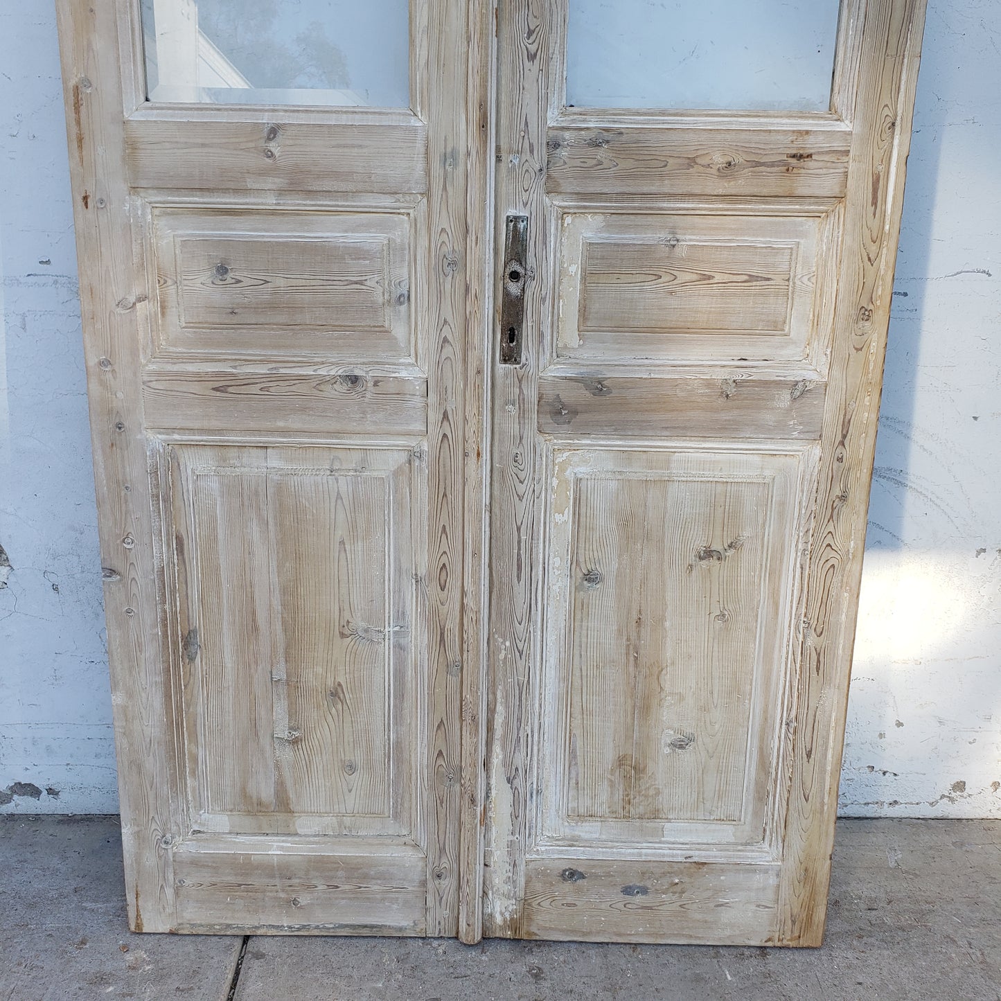 Pair of Washed Antique Wood Doors w/2 Lites