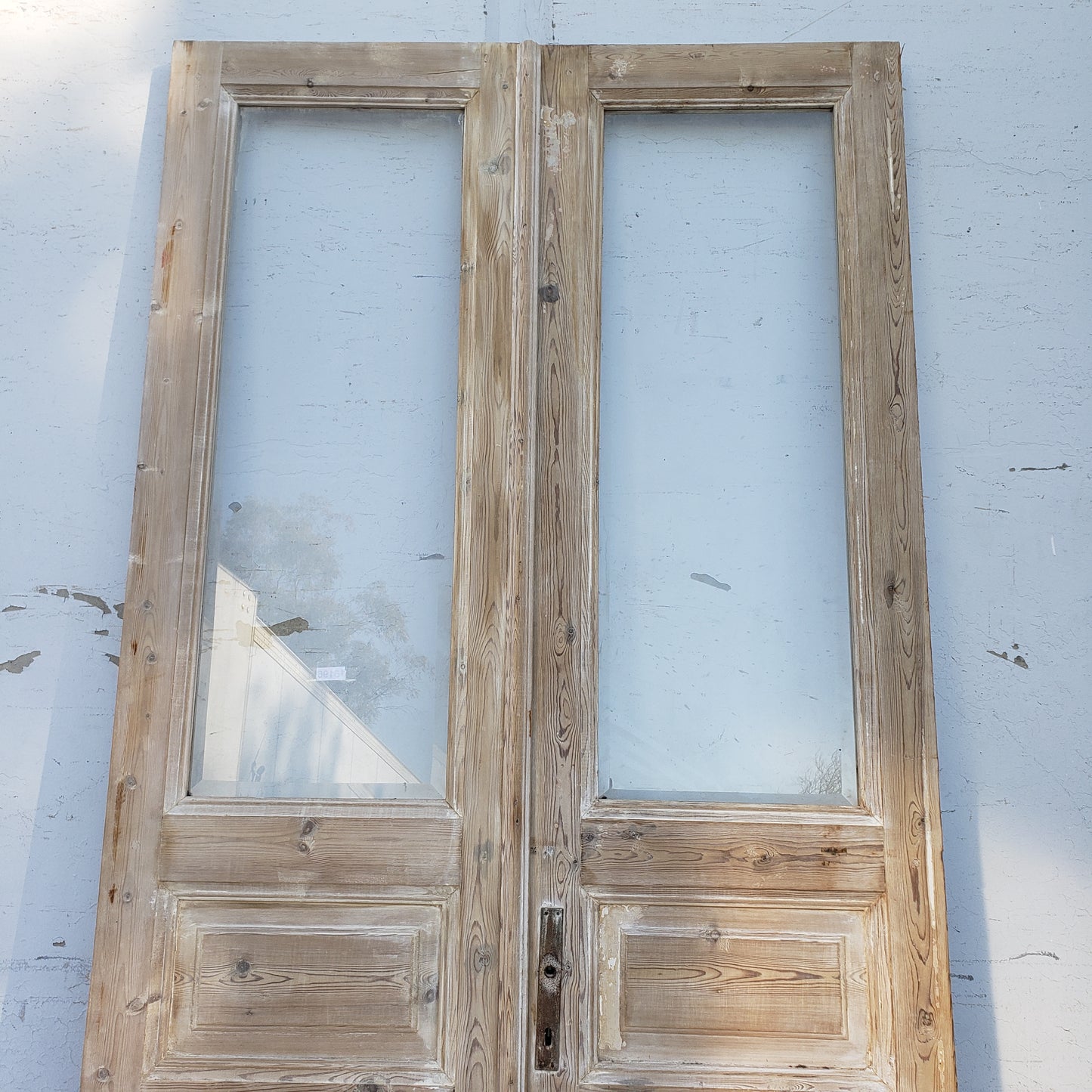 Pair of Washed Antique Wood Doors w/2 Lites