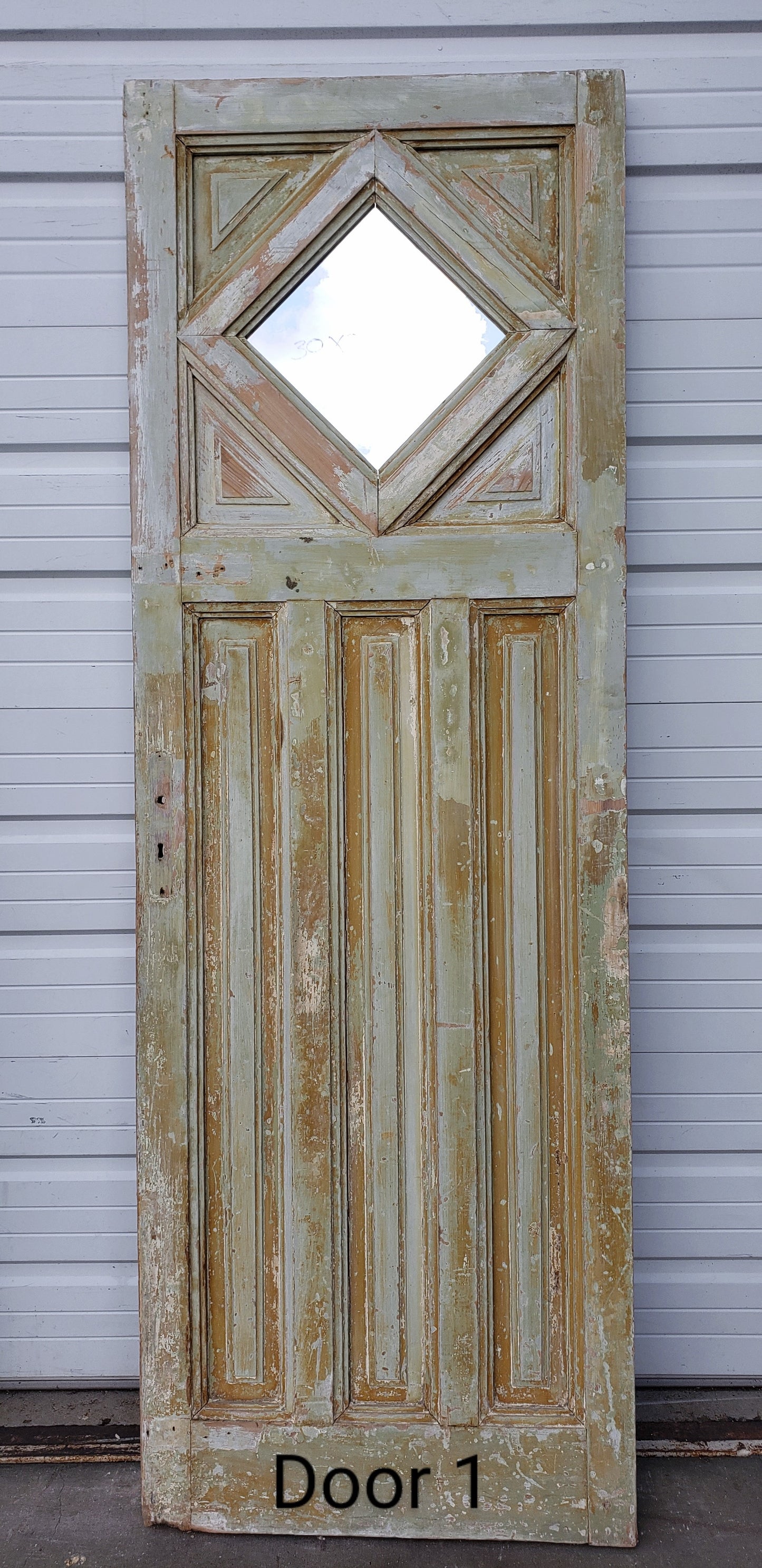 3 Panel Painted Wood Mirrored Single Antique Door