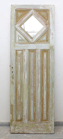 3 Panel Painted Wood Mirrored Single Antique Door
