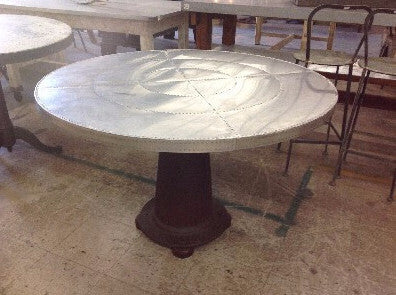 Table with Round Riveted Top and Industrial Iron Base
