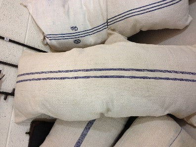 Pillow, rectangular 4', Double blue sripe on beige