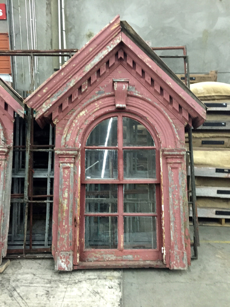 Arched 8 Pane Double Hung Red Dormer Window