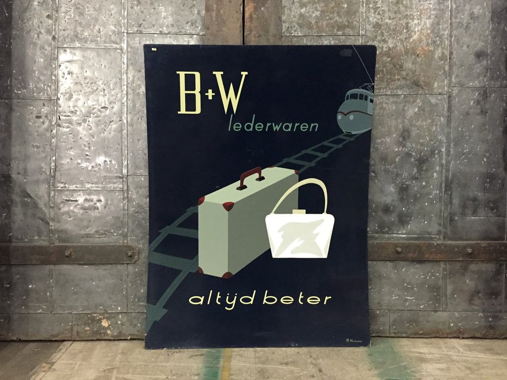 Dutch Advertising Sign, "B+W lederwaren"