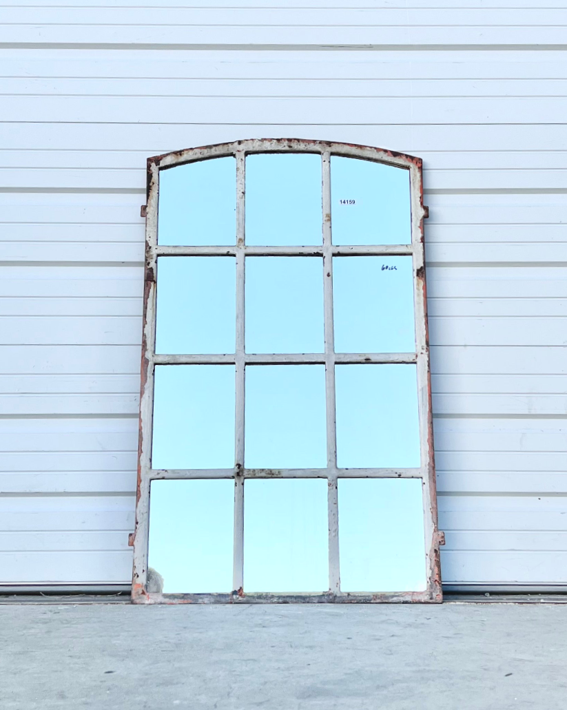 Painted Iron 12 Pane Arched Mirror