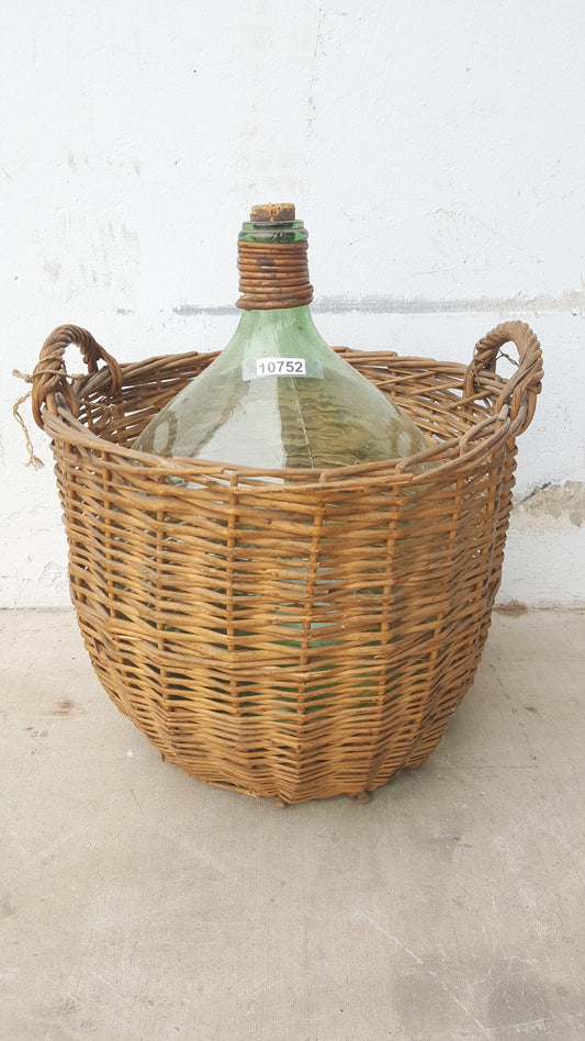 Clear Glass Demijohn Wine Bottle in Wicker Basket