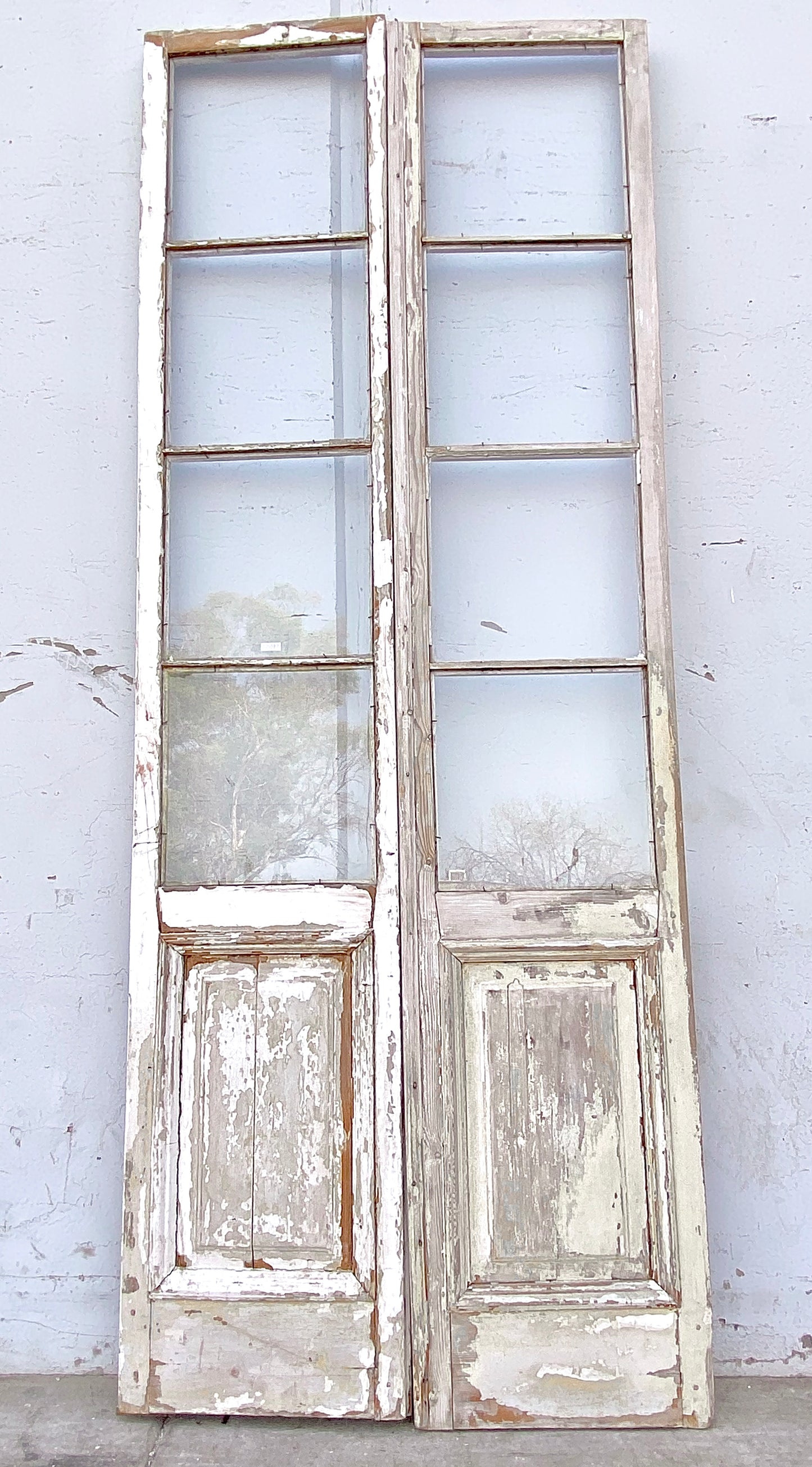 Pair of 4 Lite Stripped Wood French Antique Doors