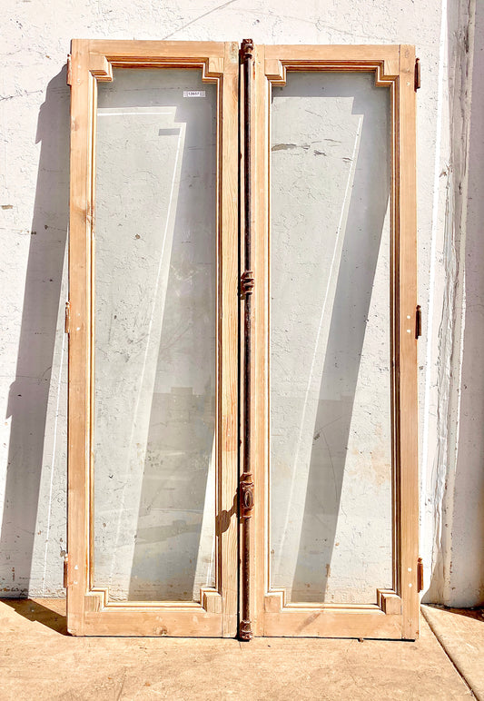 Pair of Rectangle Antique Natural Wood Windows
