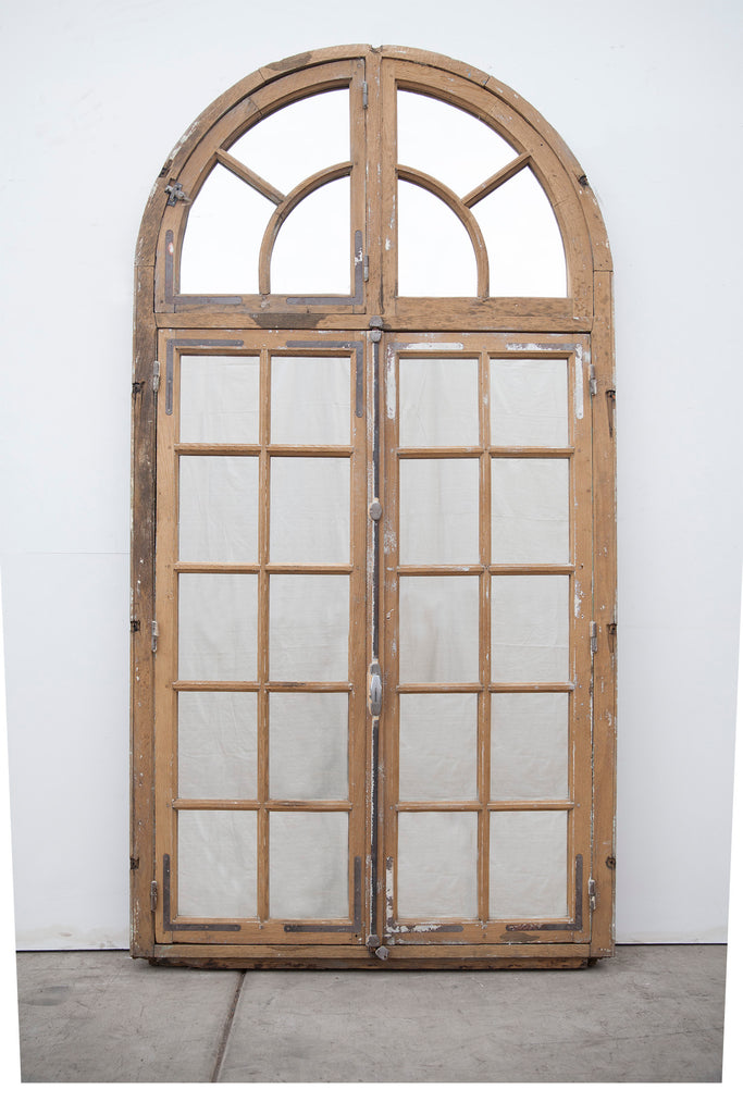 26 Pane Repurposed Rectangle Mirrored Windows with Arched Transom