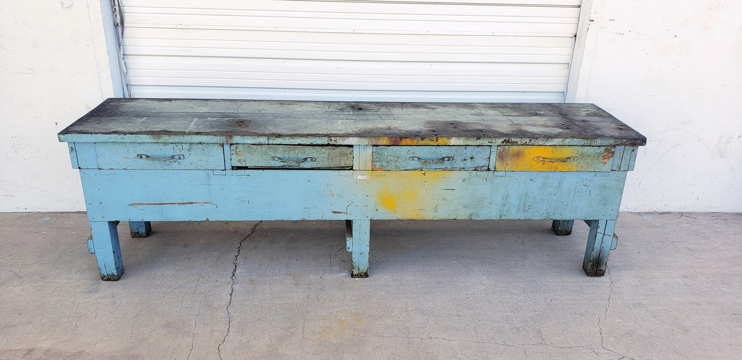 Distressed 4 Drawer Blue Work Table