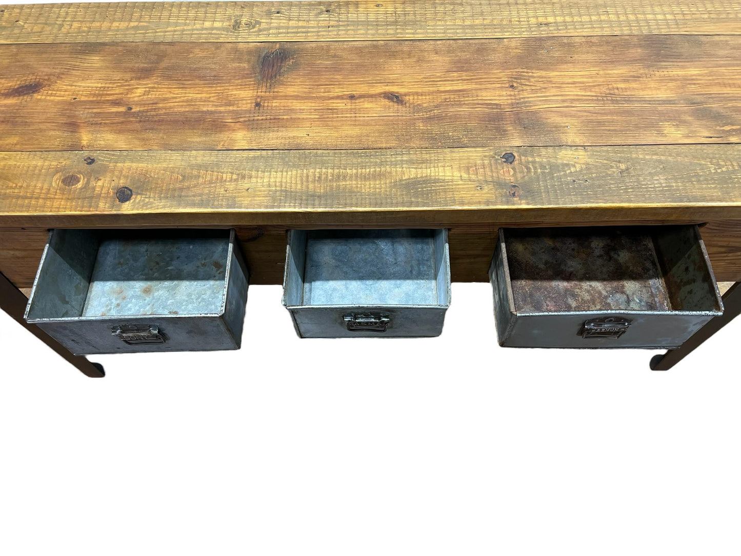 Industrial Work Table with 3 Metal Drawers