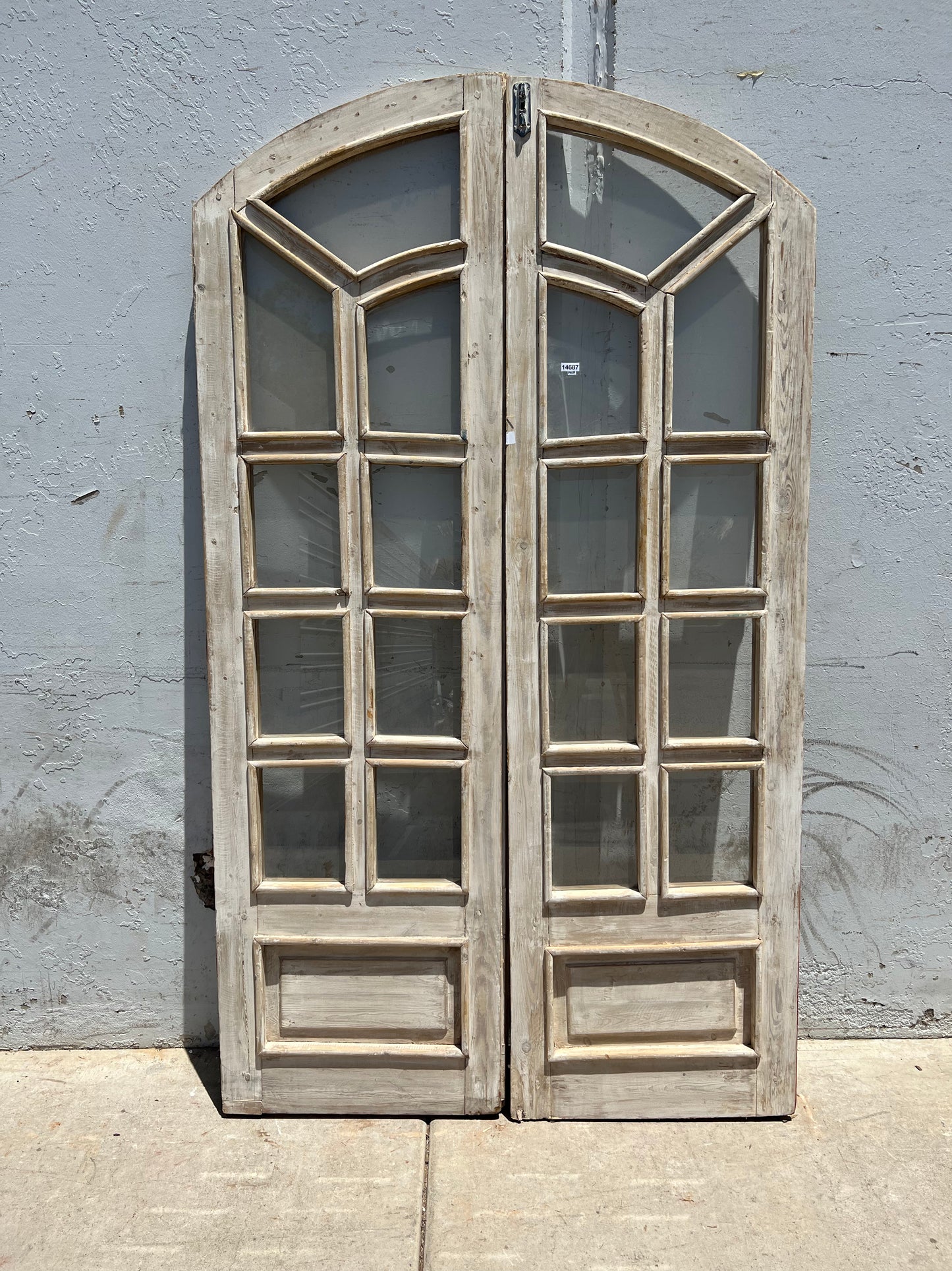 Pair of Antique Painted Arched Wood Doors w/18 Lites