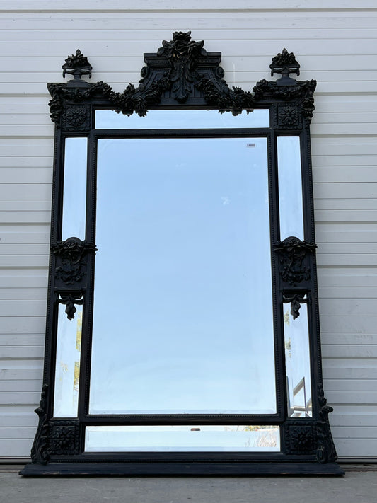 Black Carved and Painted Rectangle Wood Mirror
