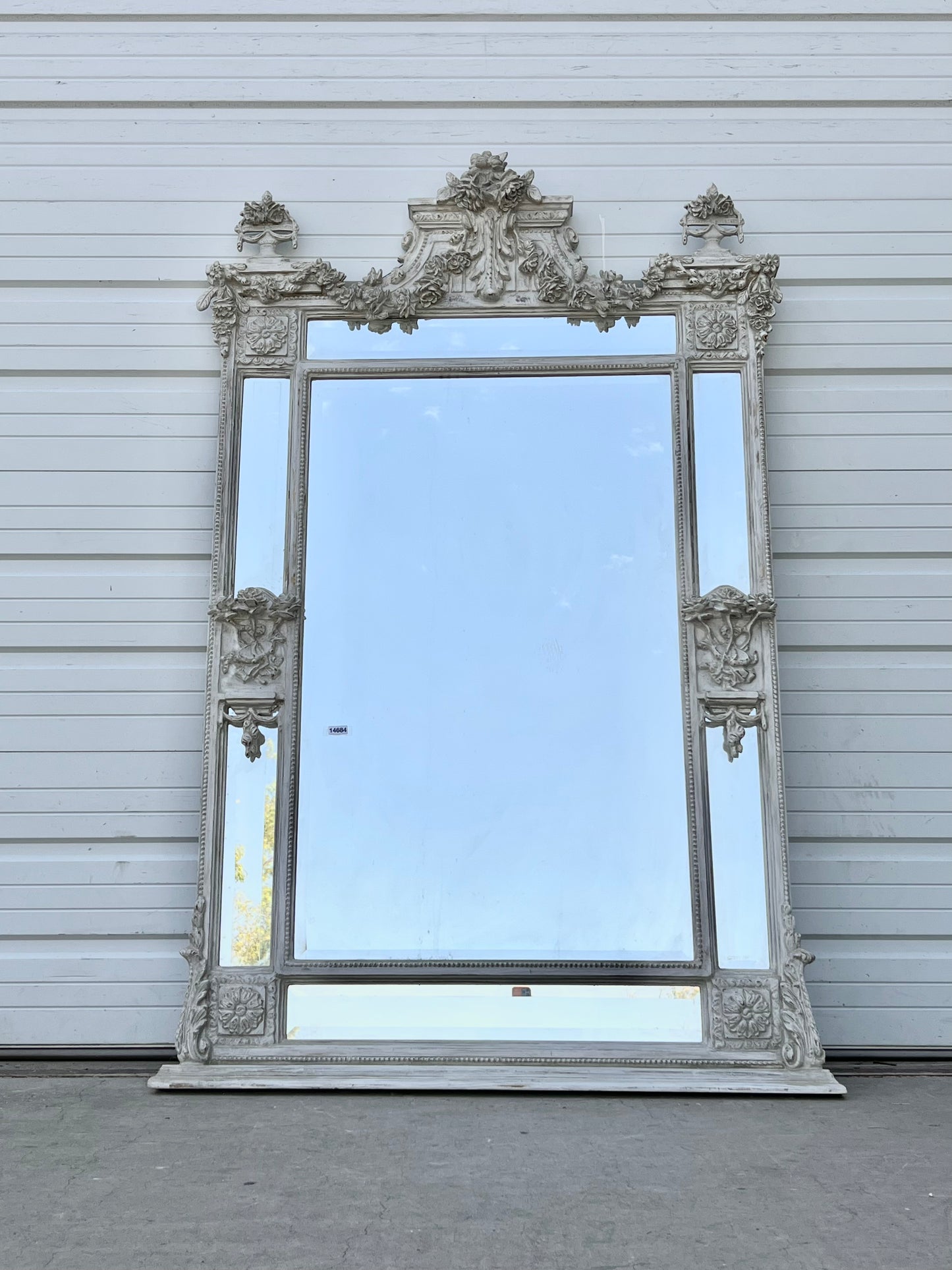 Grey Carved and Painted Rectangle Wood Mirror