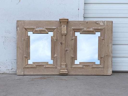 Antique Carved Natural Wood Rectangle Double Mirror