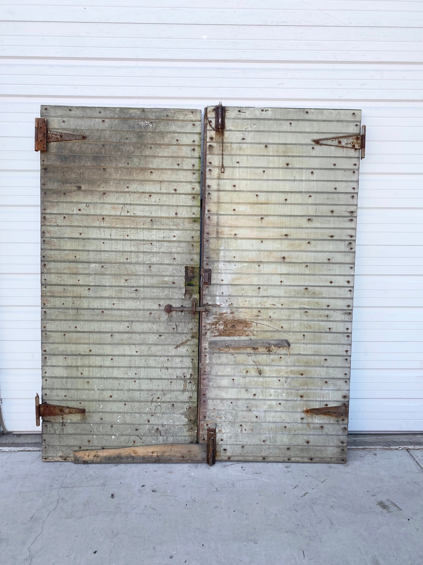 Pair of Antique White Barn Doors with Transom
